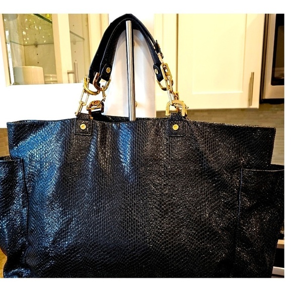Tory Burch Handbags - Tory Burch Marni Embossed Leather Snakeskin Tote Bag